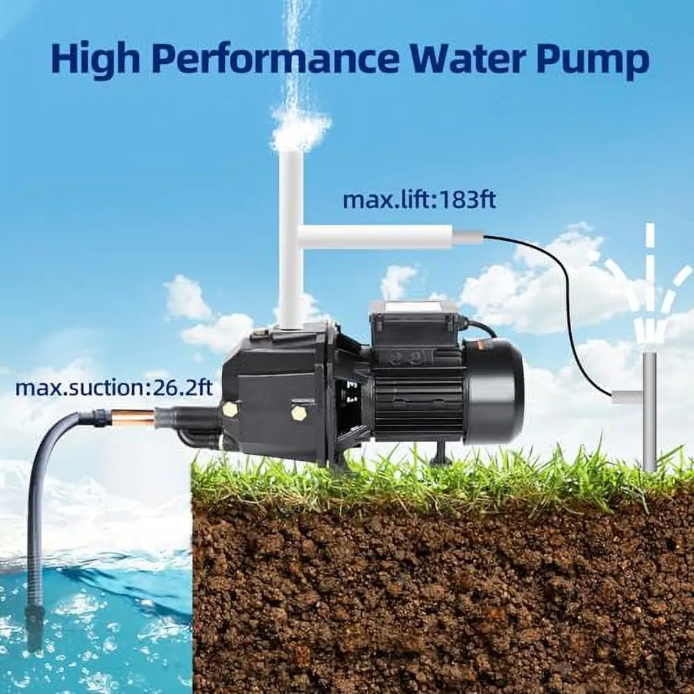 1HP Shallow Well Jet Pump, Well Depth Up 40ft Cast Iron Irrigation Pump 1200GPH