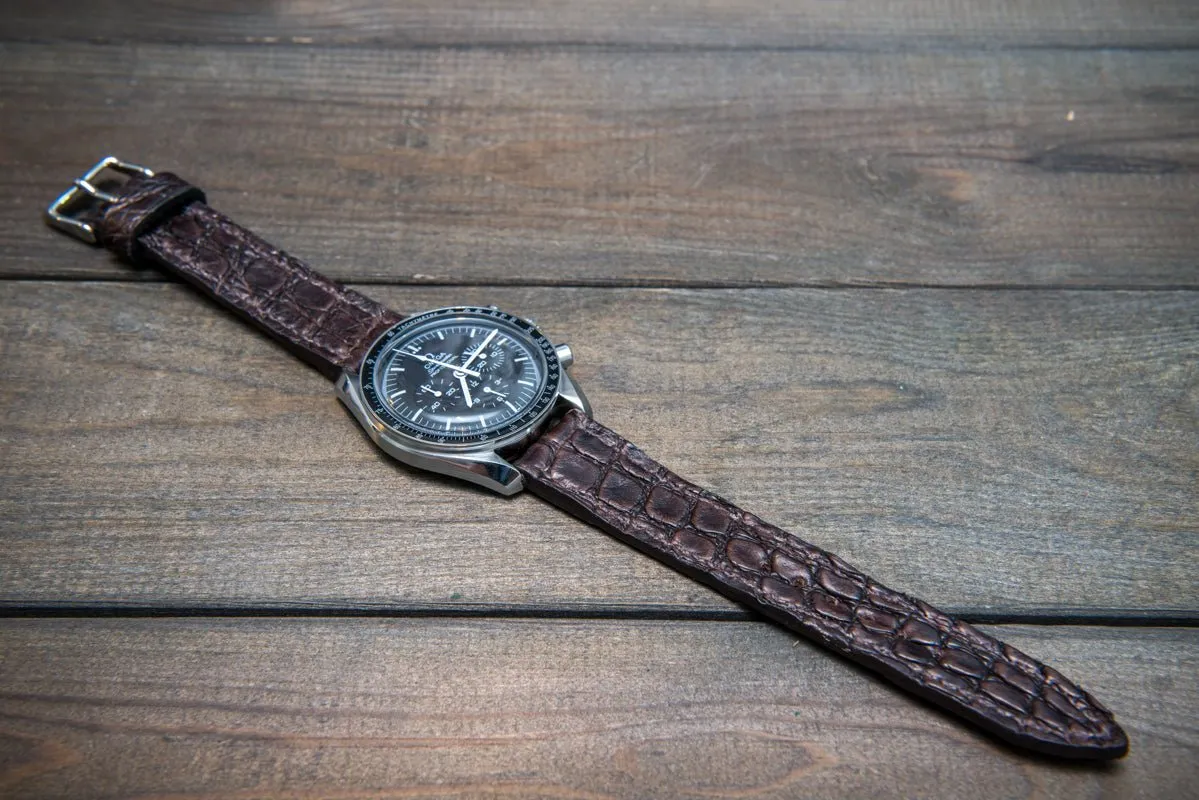 Alligator dark brown, handmade in Finland.