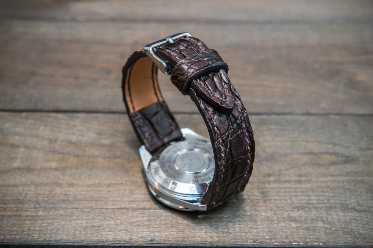 Alligator dark brown, handmade in Finland.