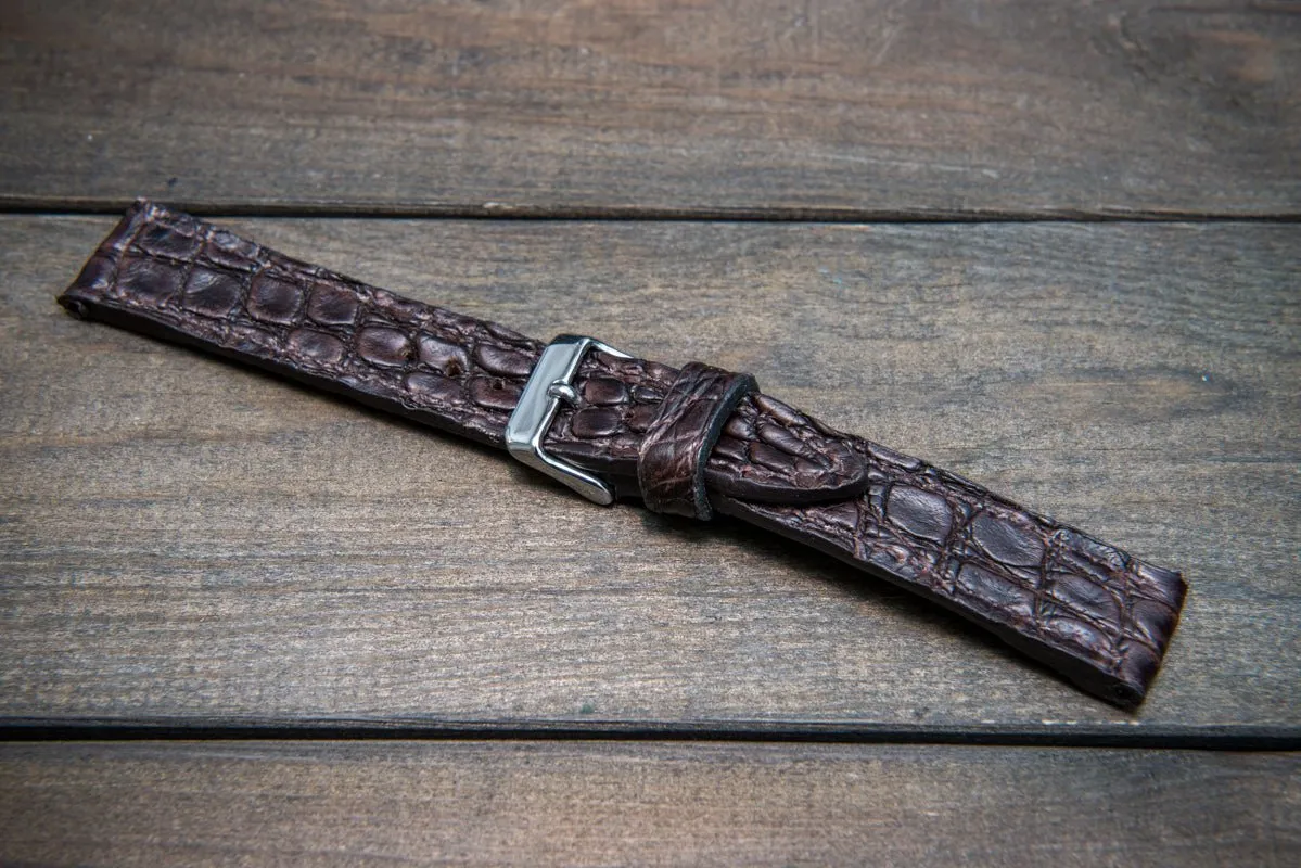 Alligator dark brown, handmade in Finland.