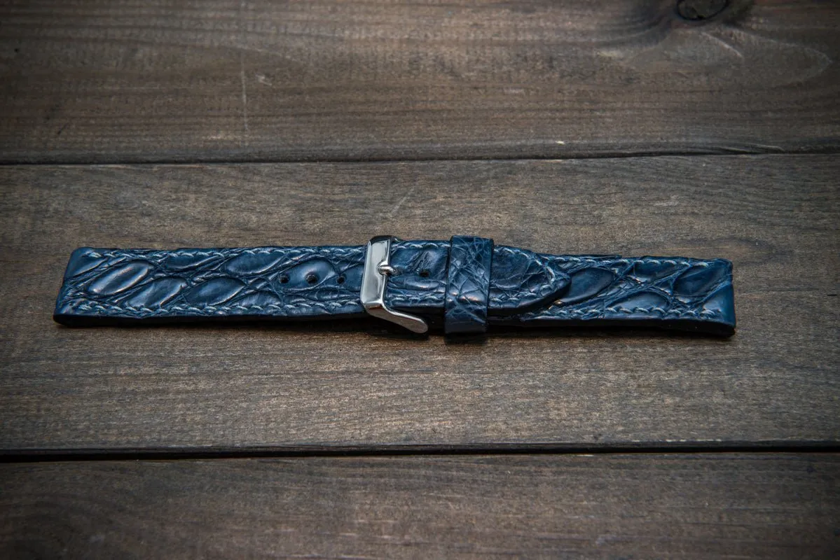 Alligator watch strap, Dark Blue, handmade in Finland