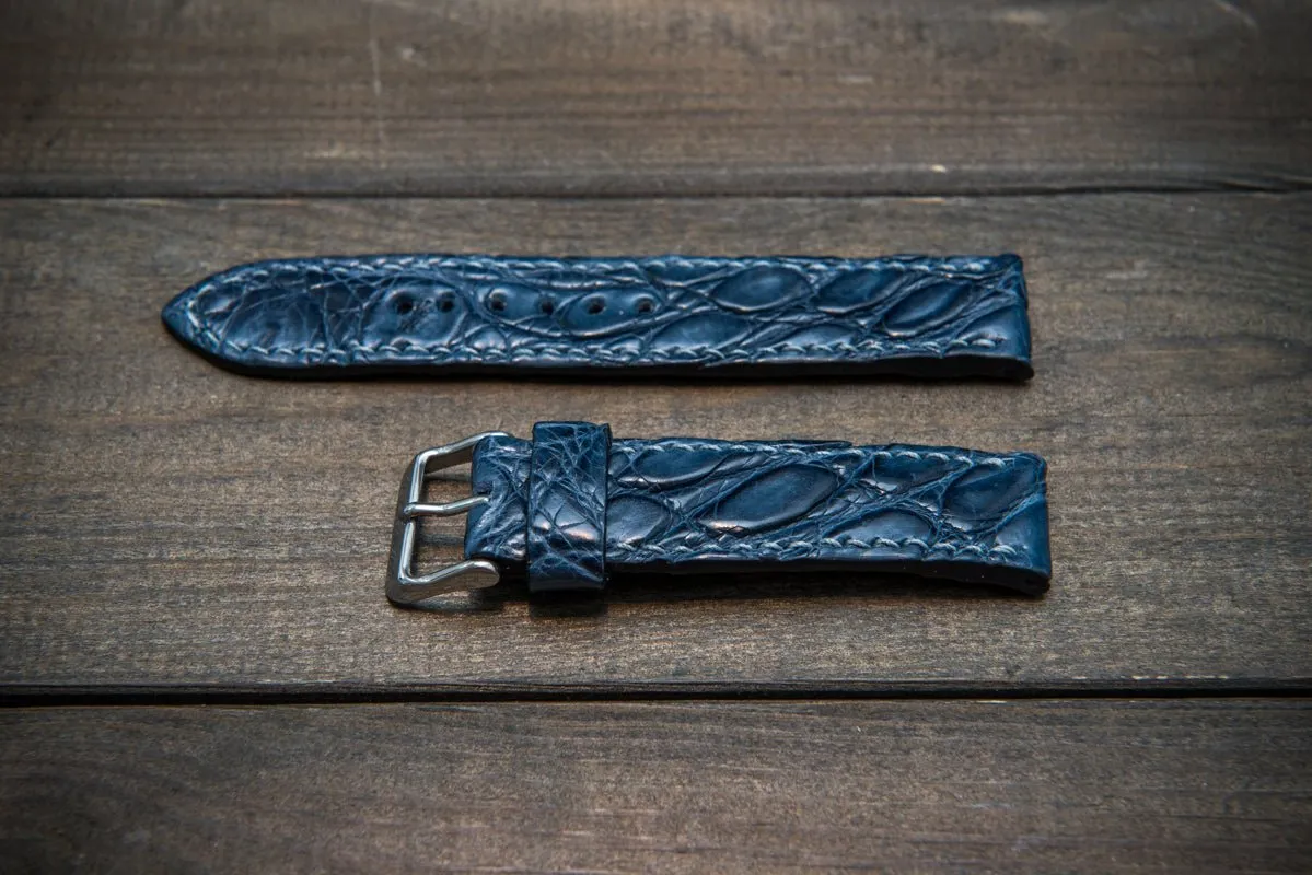 Alligator watch strap, Dark Blue, handmade in Finland