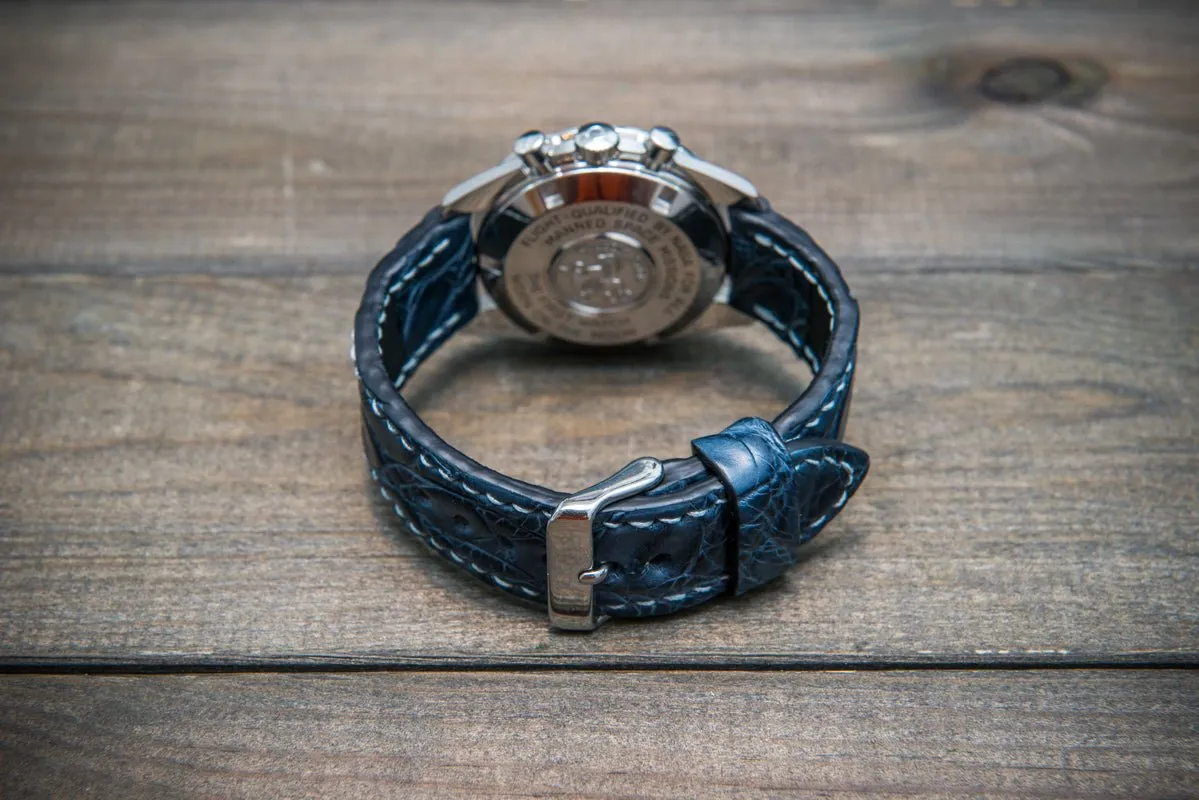 Alligator watch strap, Dark Blue, handmade in Finland