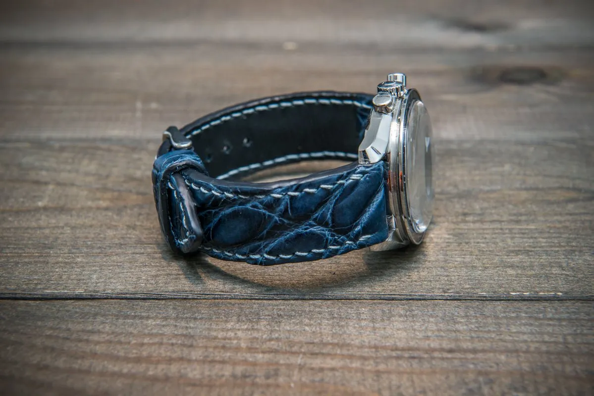 Alligator watch strap, Dark Blue, handmade in Finland