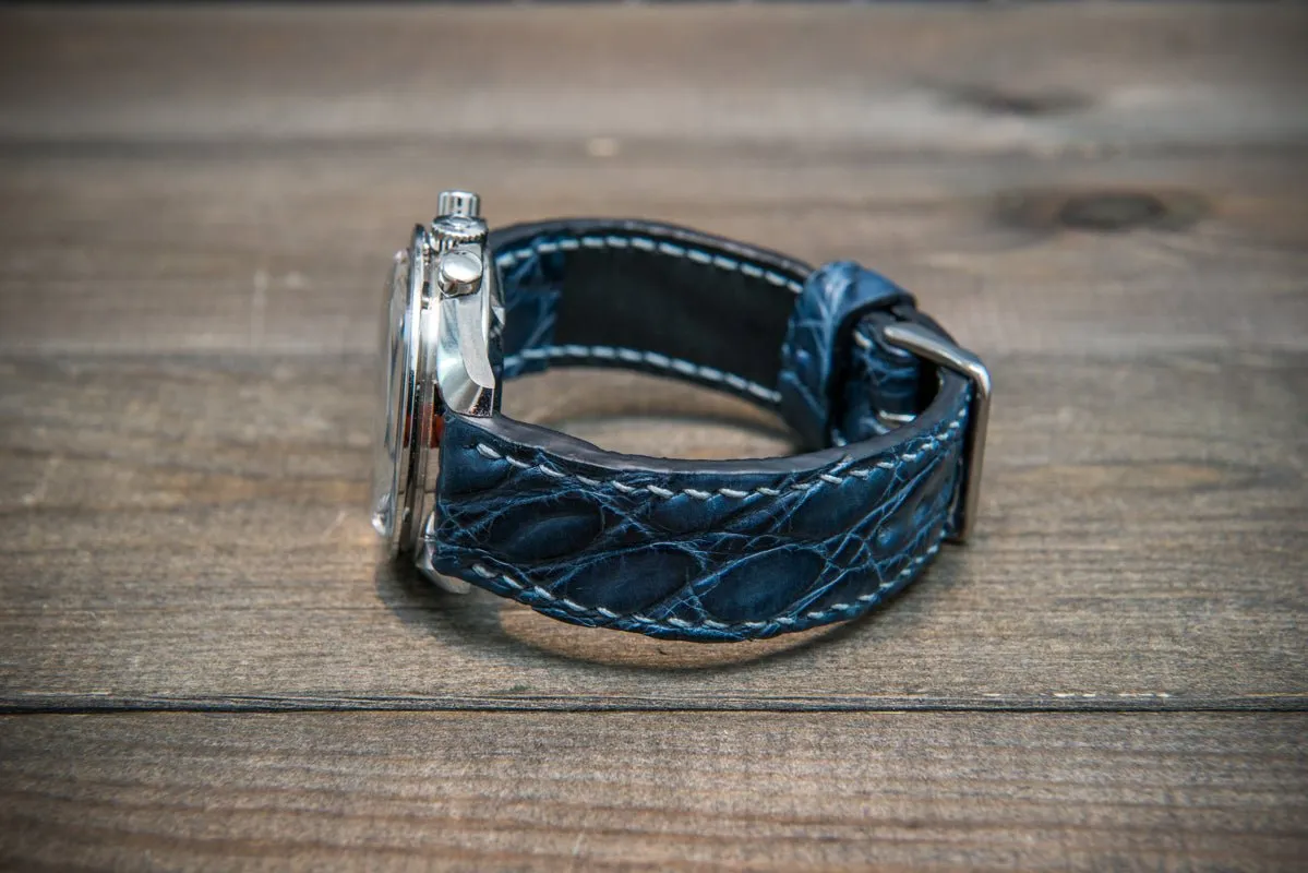 Alligator watch strap, Dark Blue, handmade in Finland