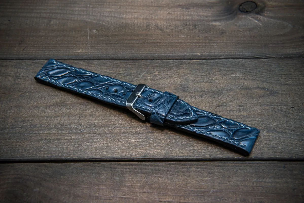 Alligator watch strap, Dark Blue, handmade in Finland