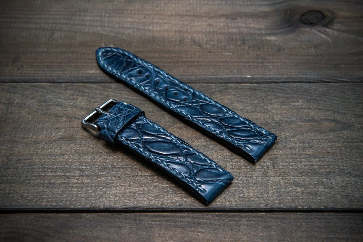 Alligator watch strap, Dark Blue, handmade in Finland