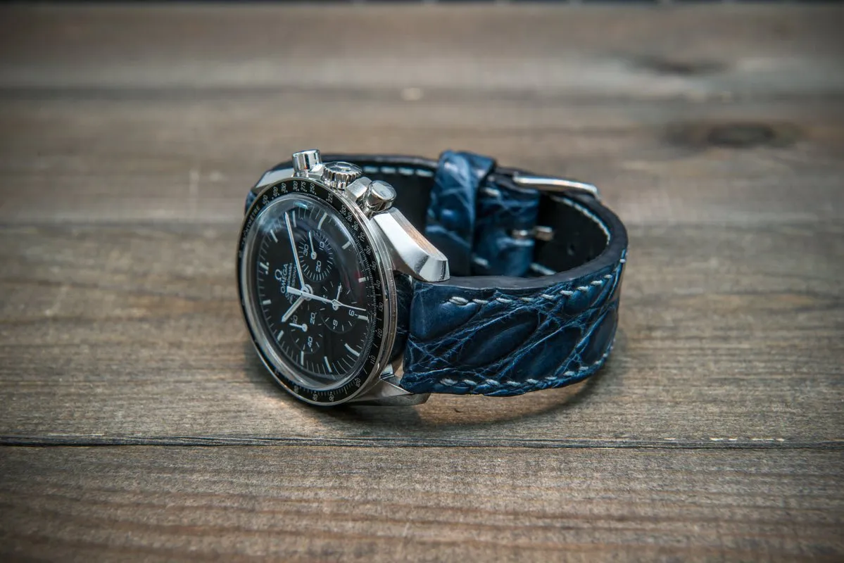 Alligator watch strap, Dark Blue, handmade in Finland