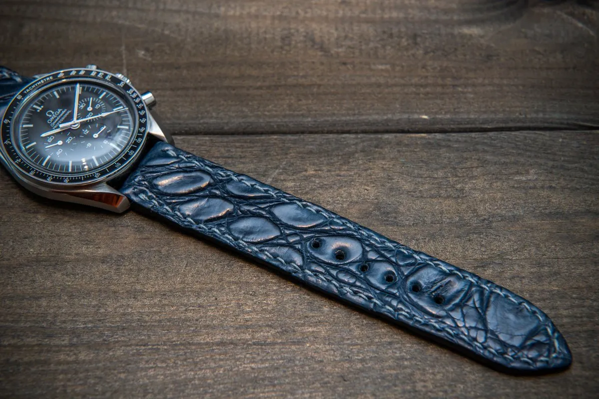 Alligator watch strap, Dark Blue, handmade in Finland