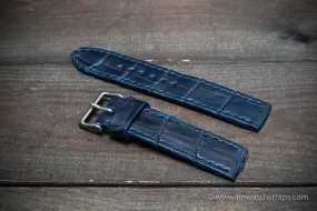 Alligator watch strap Dark blue matte, handmade in Finland