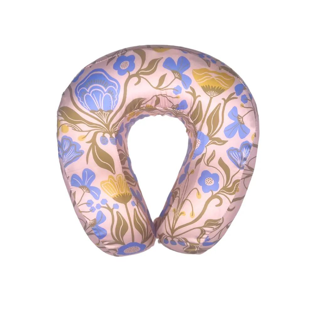 Amalfi Lemon Satin Memory Foam Neck Pillow and Taupe Satin Eye Mask Set