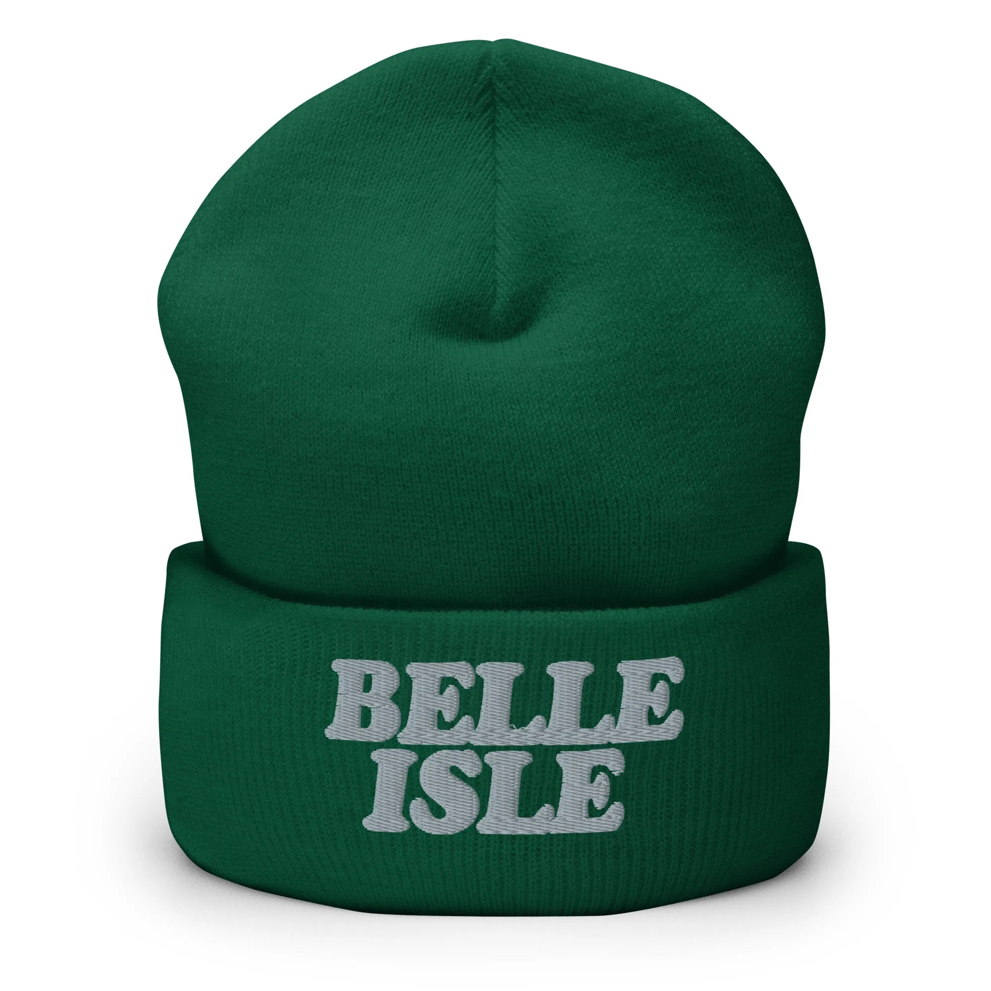 Belle Isle Embroidered Cuffed Beanie - Green / Gray