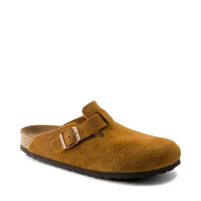 Birkenstock Women's Boston Suede Leather Soft Footbed Clog in Mink Brown