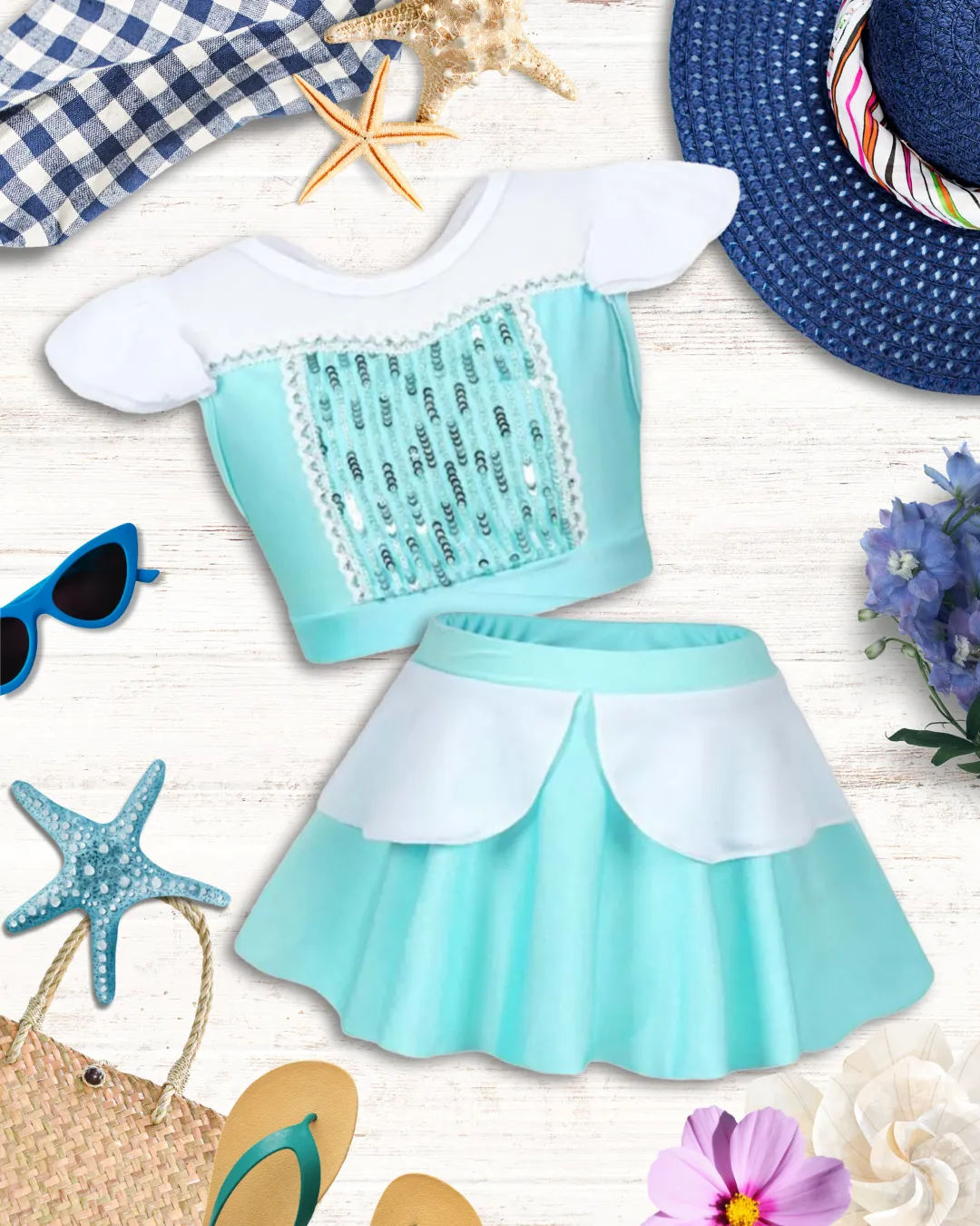 Blue Sparkle Princess Two Piece Swimsuit