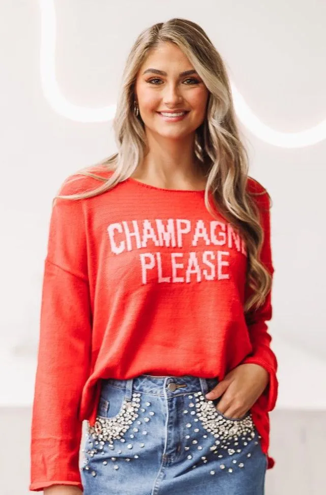 Champagne Please Pullover Sweater - Red