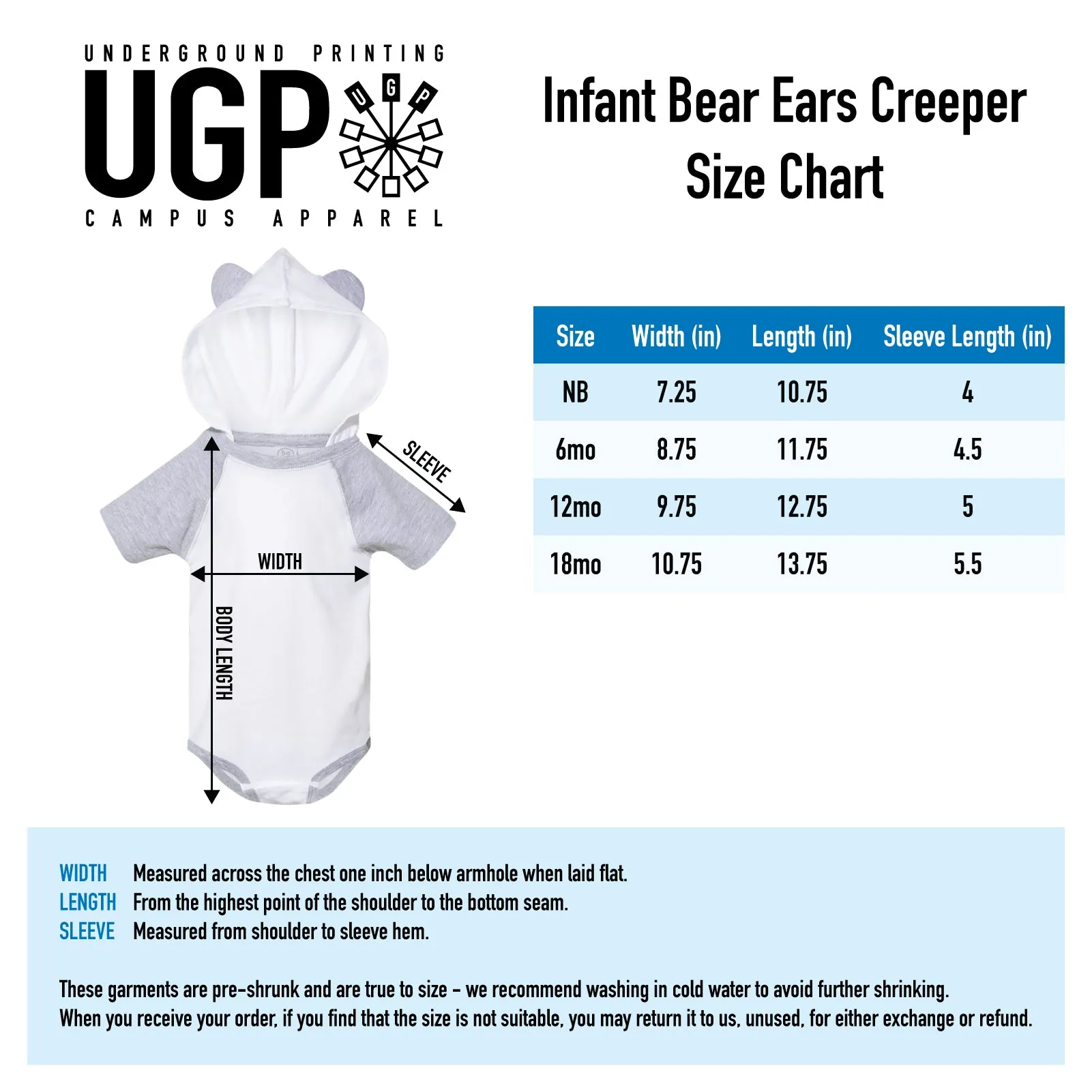 Chapel Hill VS All Y'all Bear Ears Infant Creeper - White/Grey