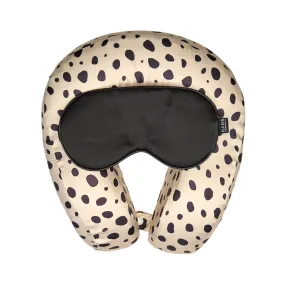 Cheetah Spot Satin Memory Foam Neck Pillow and Black Satin Eye Mask Set