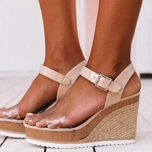 Elegant Buckle Strap Transparent Wedges Sandal