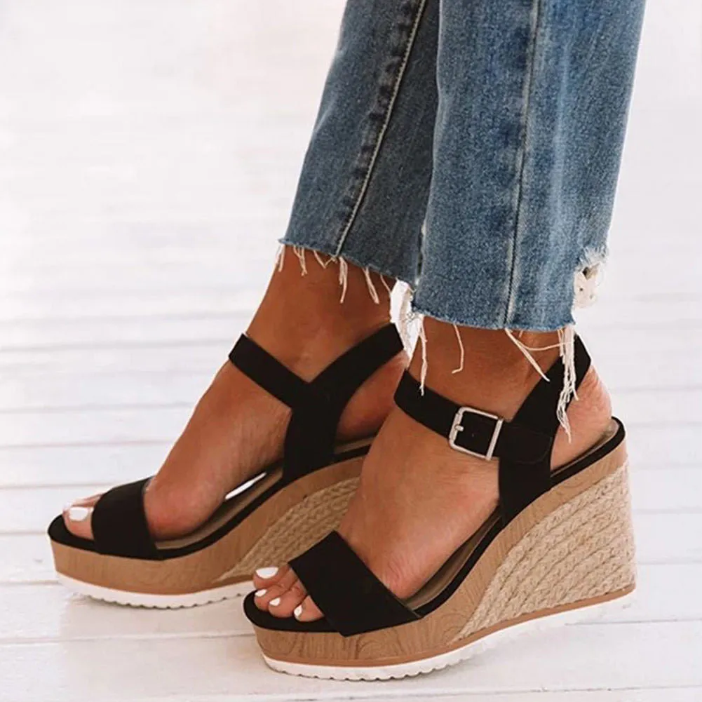 Elegant Buckle Strap Transparent Wedges Sandal