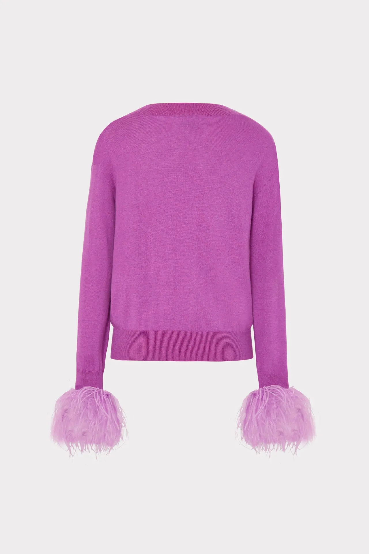 Feather Cuff V-Neck Sweater