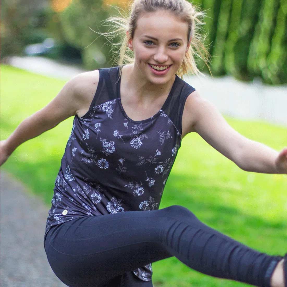 Final Sale Black Marigold Print Mantra High Low Tank