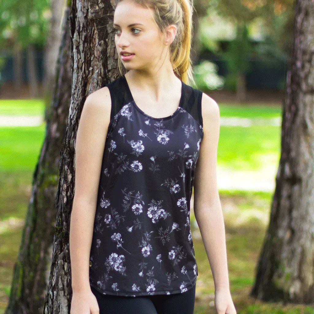 Final Sale Black Marigold Print Mantra High Low Tank