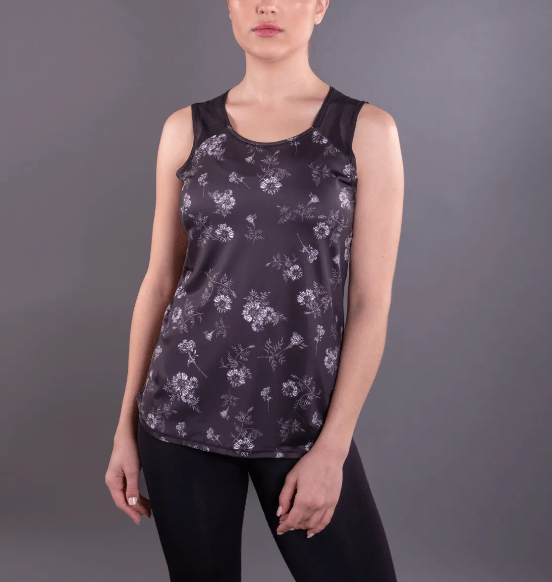 Final Sale Black Marigold Print Mantra High Low Tank