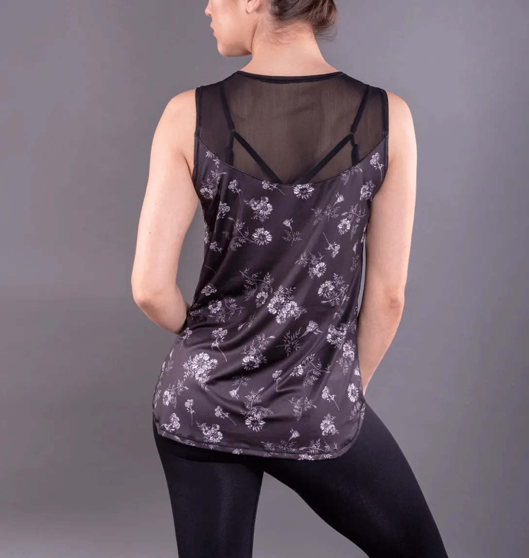 Final Sale Black Marigold Print Mantra High Low Tank