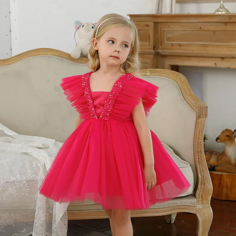 Girls Sequin Lace Tulle Gown