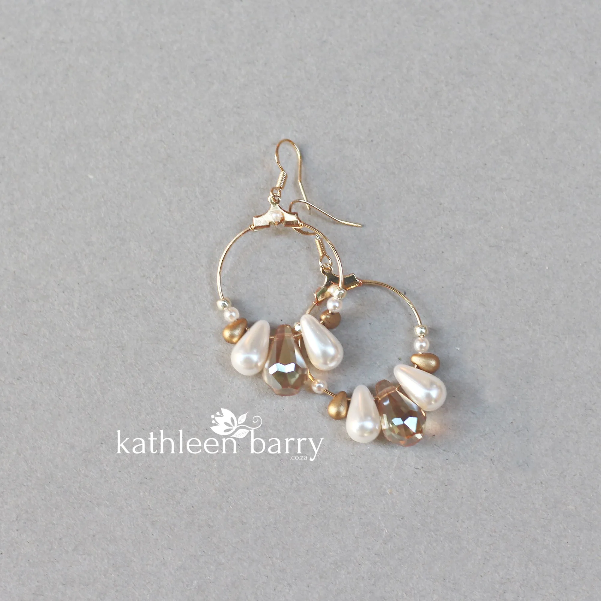 Kerryn gold hoop earrings -  white, cream or blush pink pearls