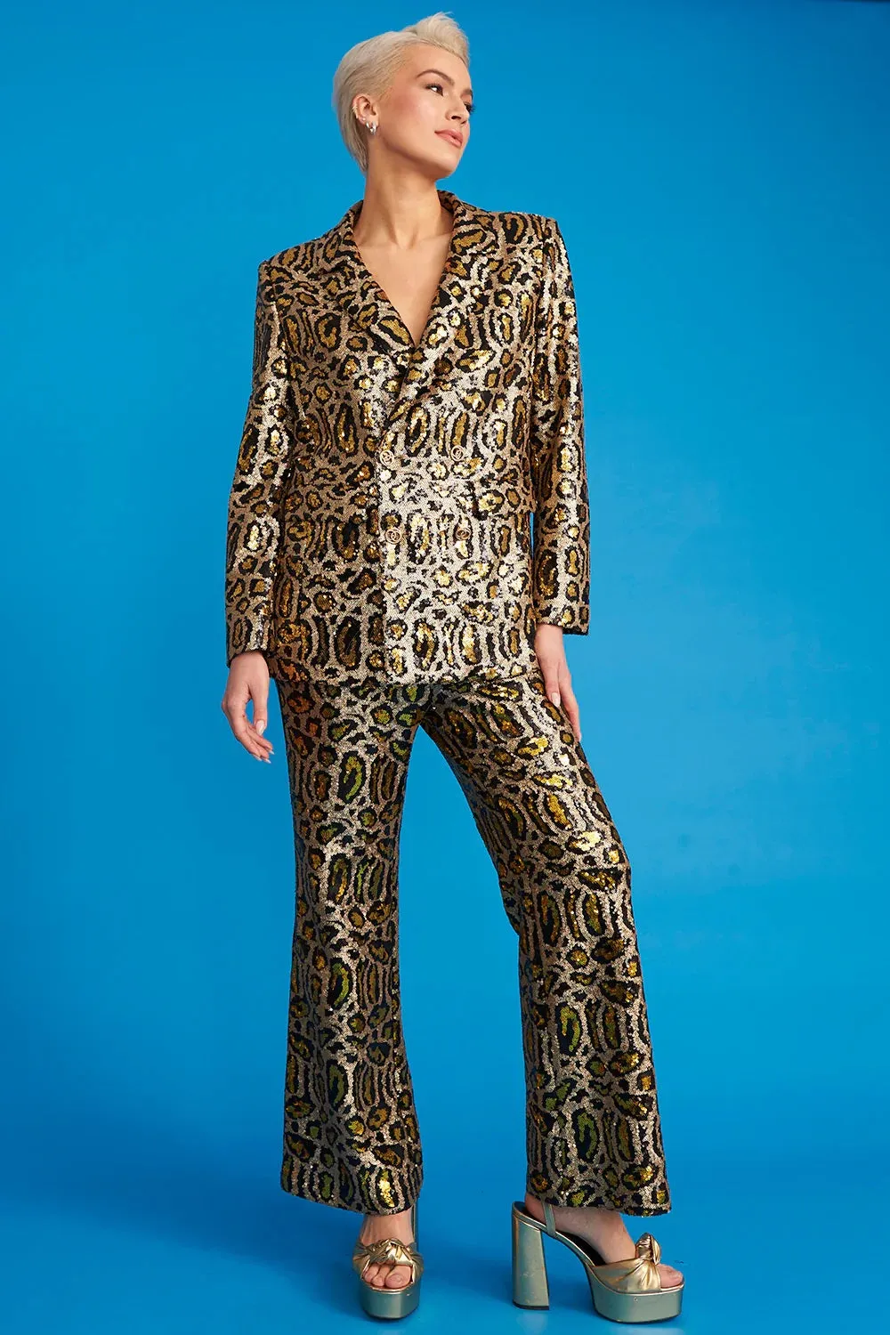 Mocha Bamboo Animal Print Sequin Trousers