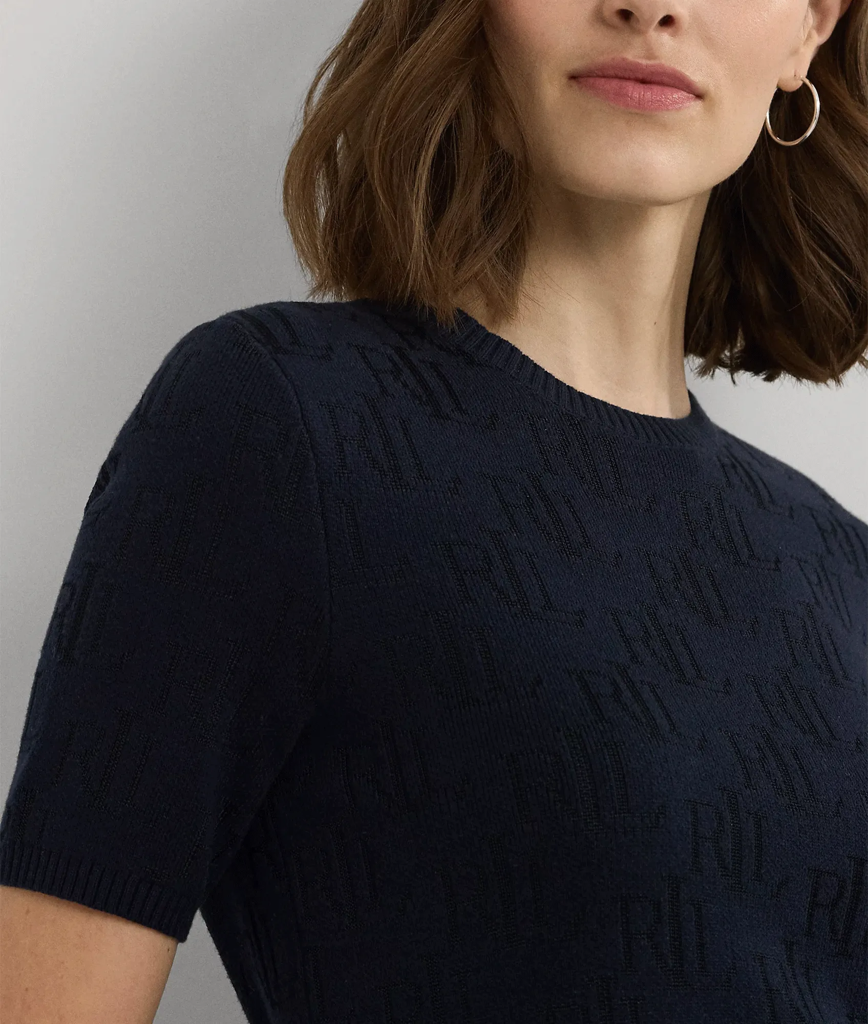 Monogram Jacquard Short-Sleeve Jumper - Navy