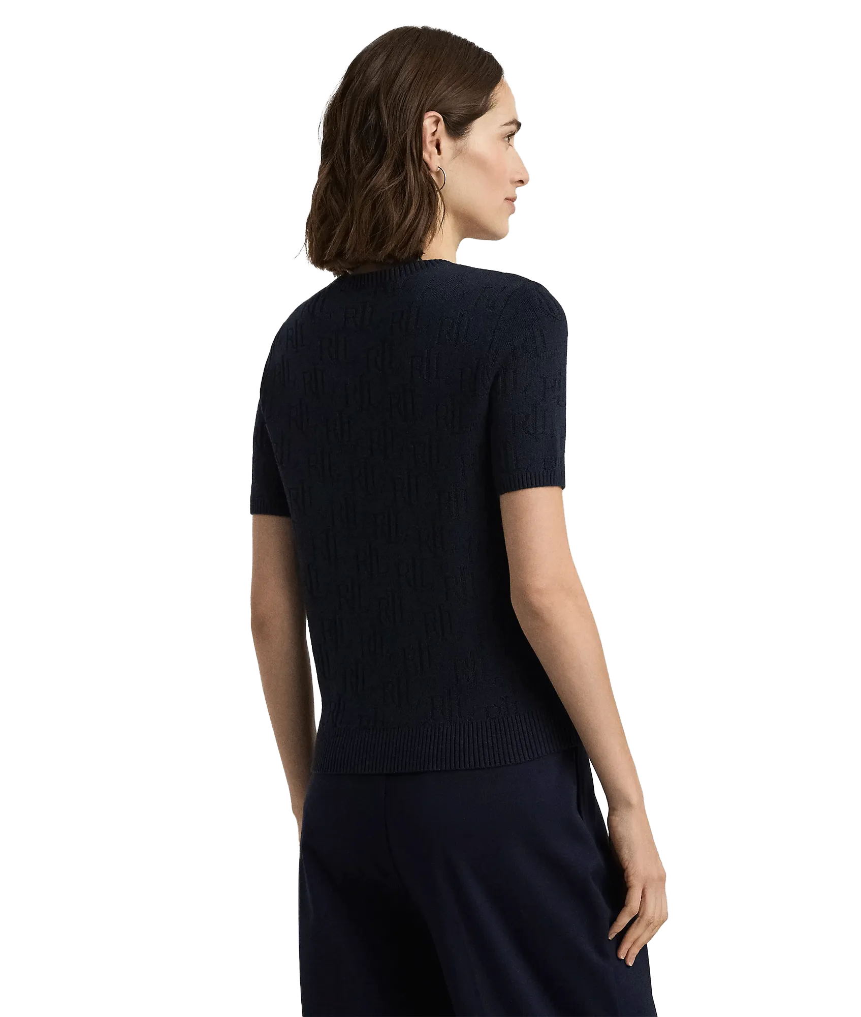 Monogram Jacquard Short-Sleeve Jumper - Navy