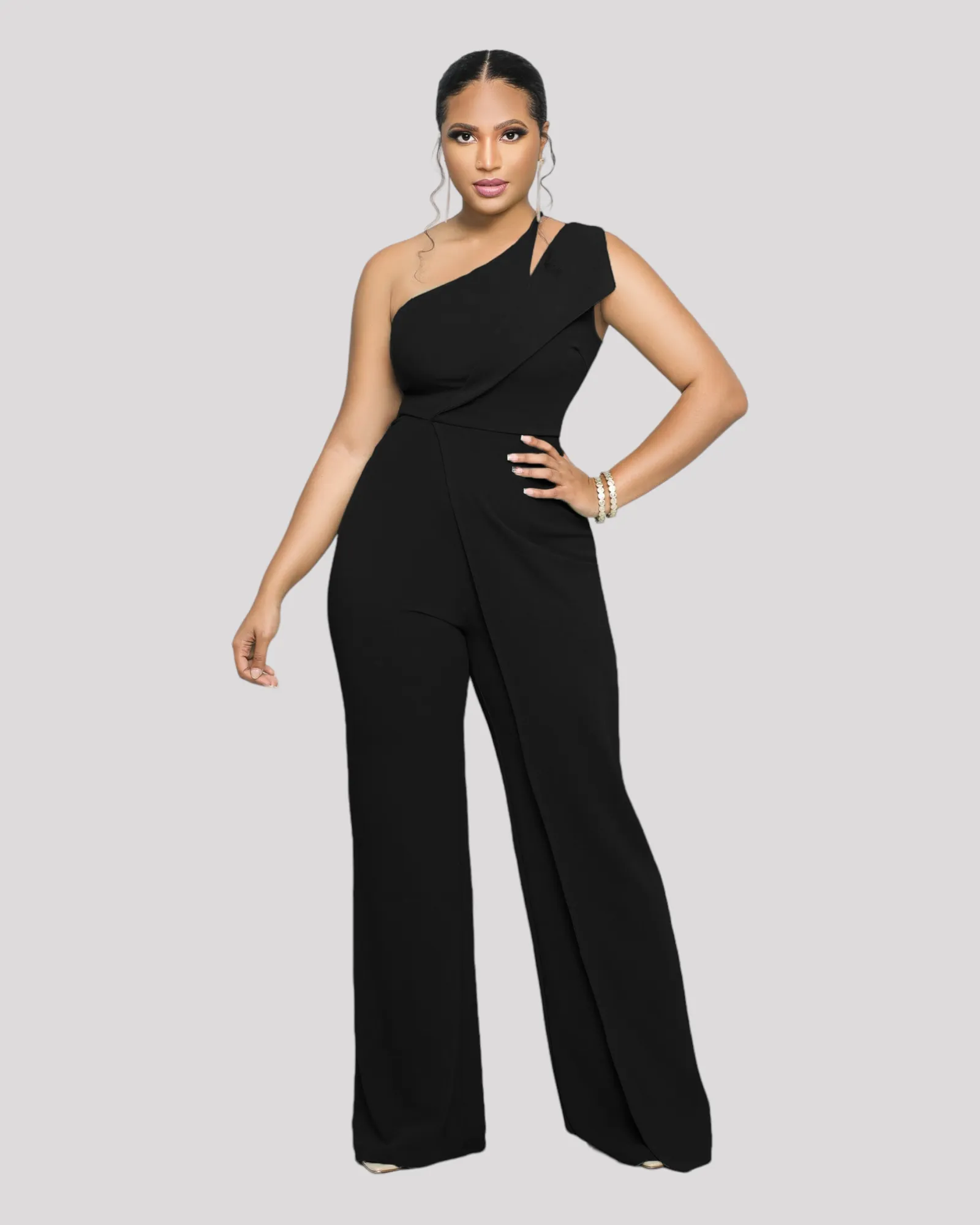 One Shoulder Jumpsuit with Lapel Detail