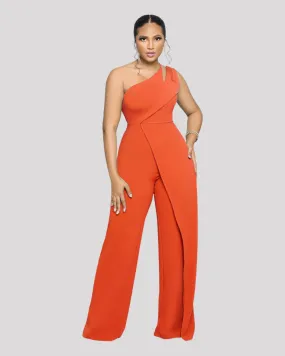 One Shoulder Jumpsuit with Lapel Detail