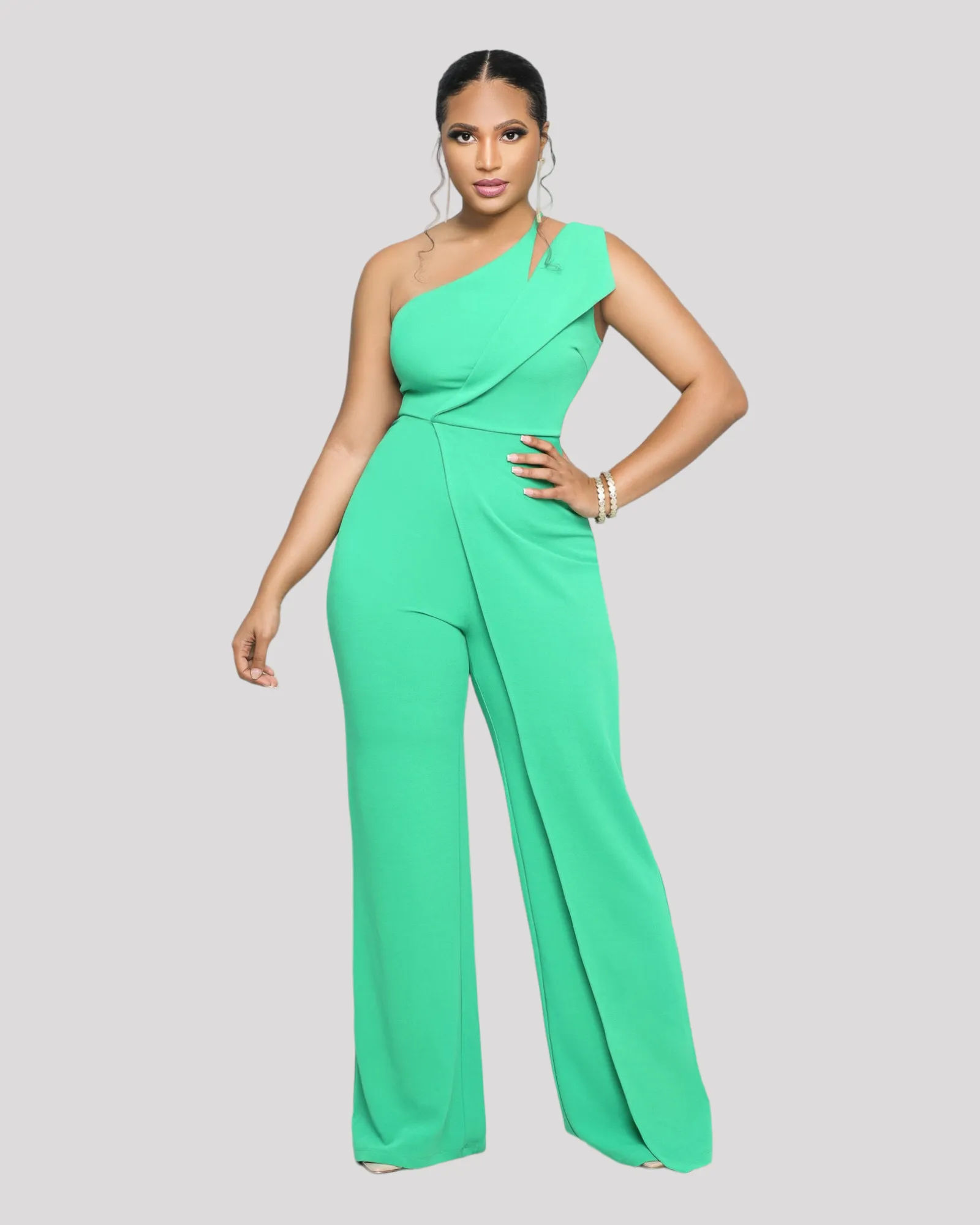 One Shoulder Jumpsuit with Lapel Detail