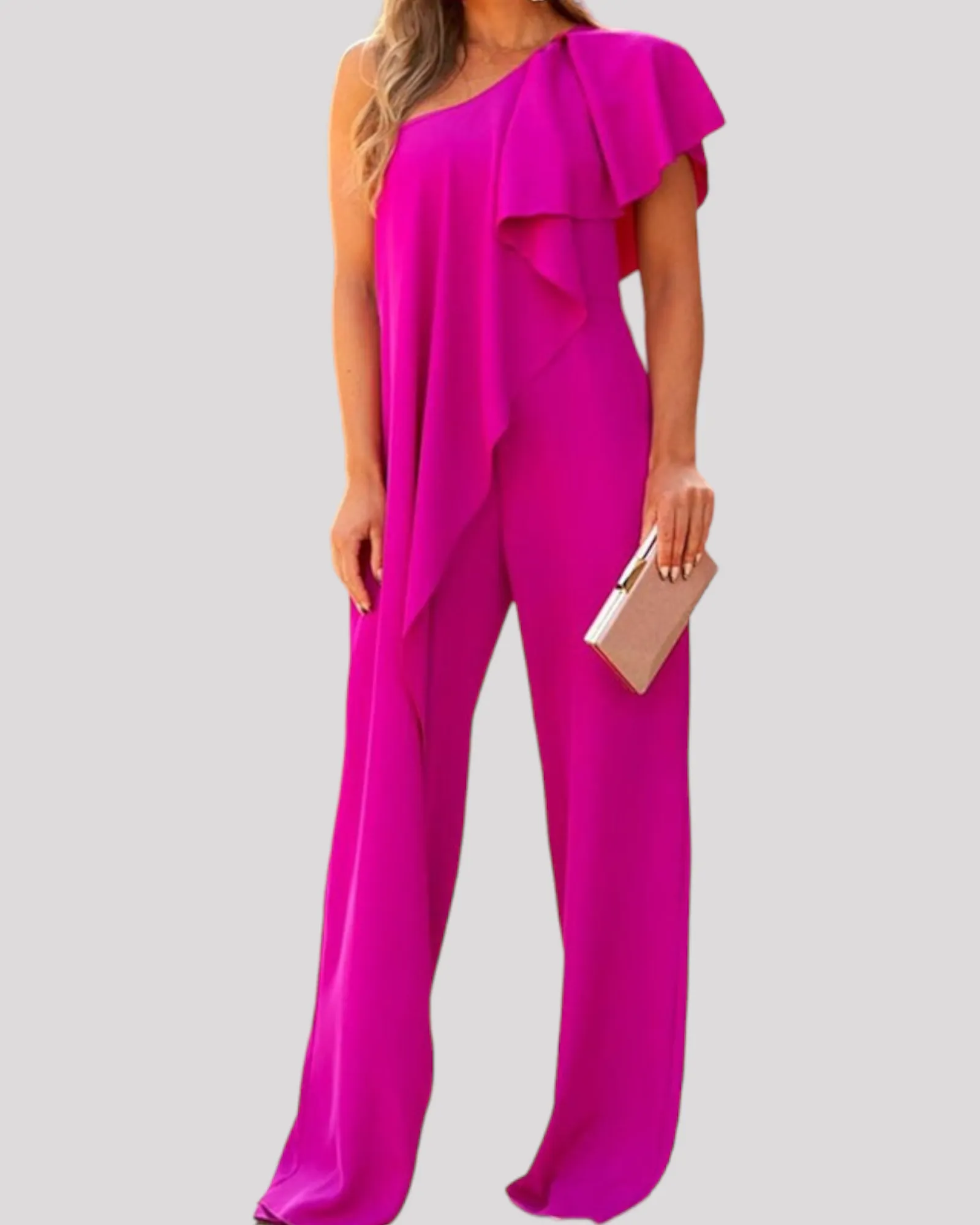 One Shoulder Women's Jumpsuit with Flouce