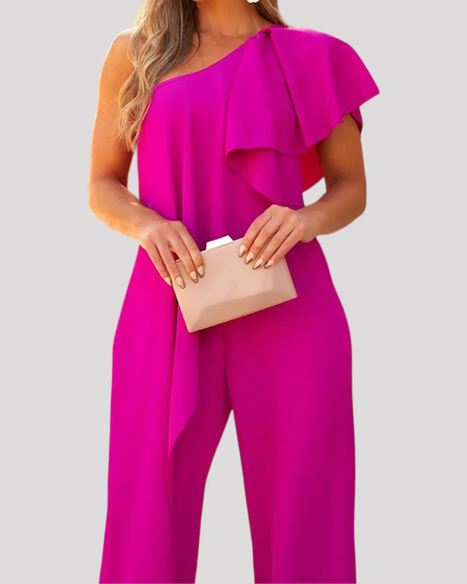 One Shoulder Women's Jumpsuit with Flouce