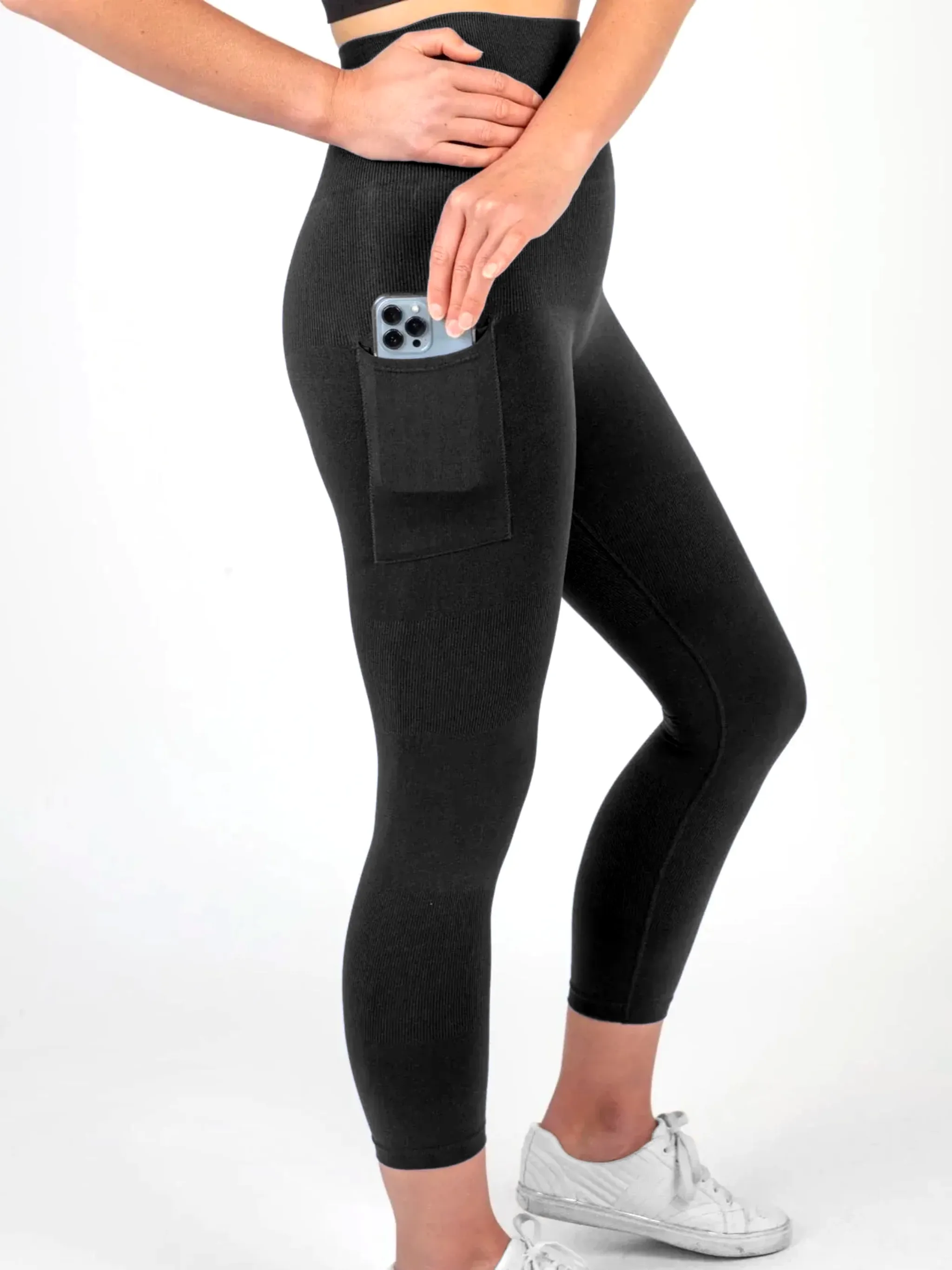 Patented Coretech® Kathy body mapped 7/8 power running leggings with Pocket -Black/Navy/Blue