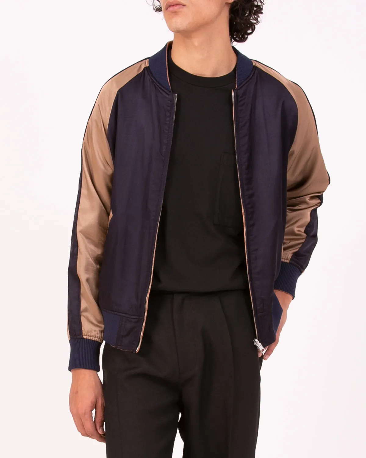 Reversible Satin Souvenir Jacket - Navy/Champagne