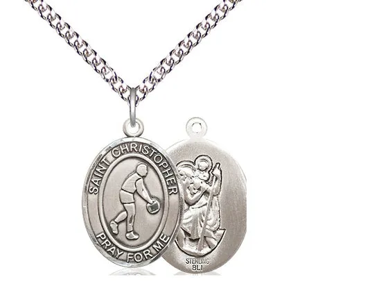 Saint Christopher Basketball Silver Pendant With Chain