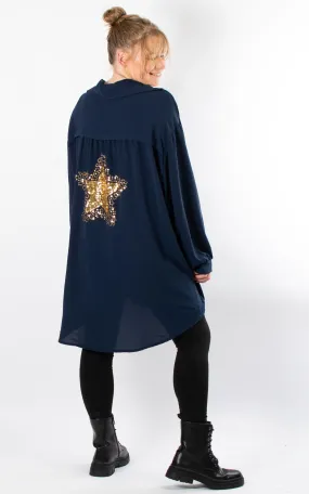 Sequin Star Back Shirt | Navy