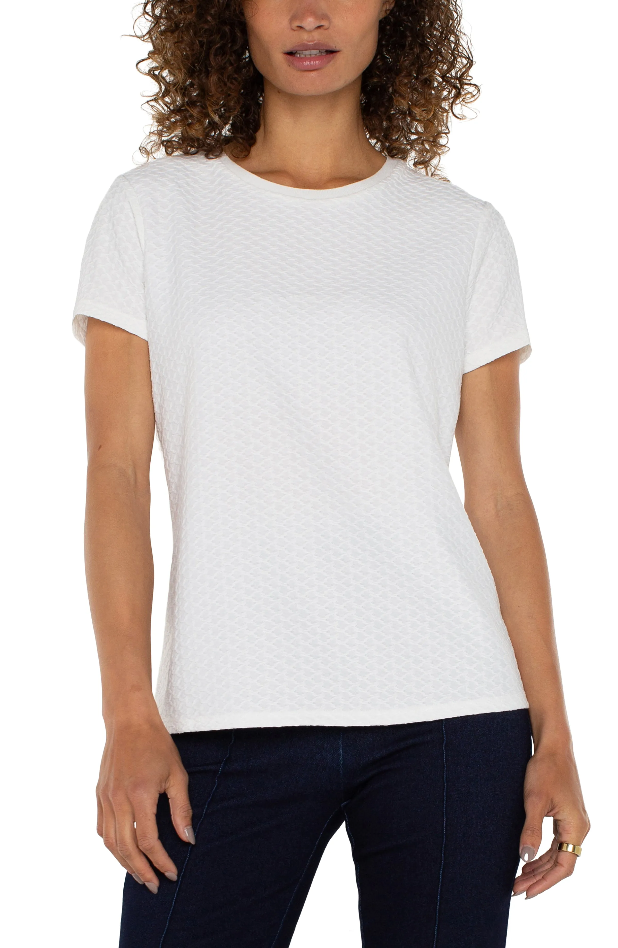 SHORT SLEEVE CREW NECK TEE WITH RIB TRIM