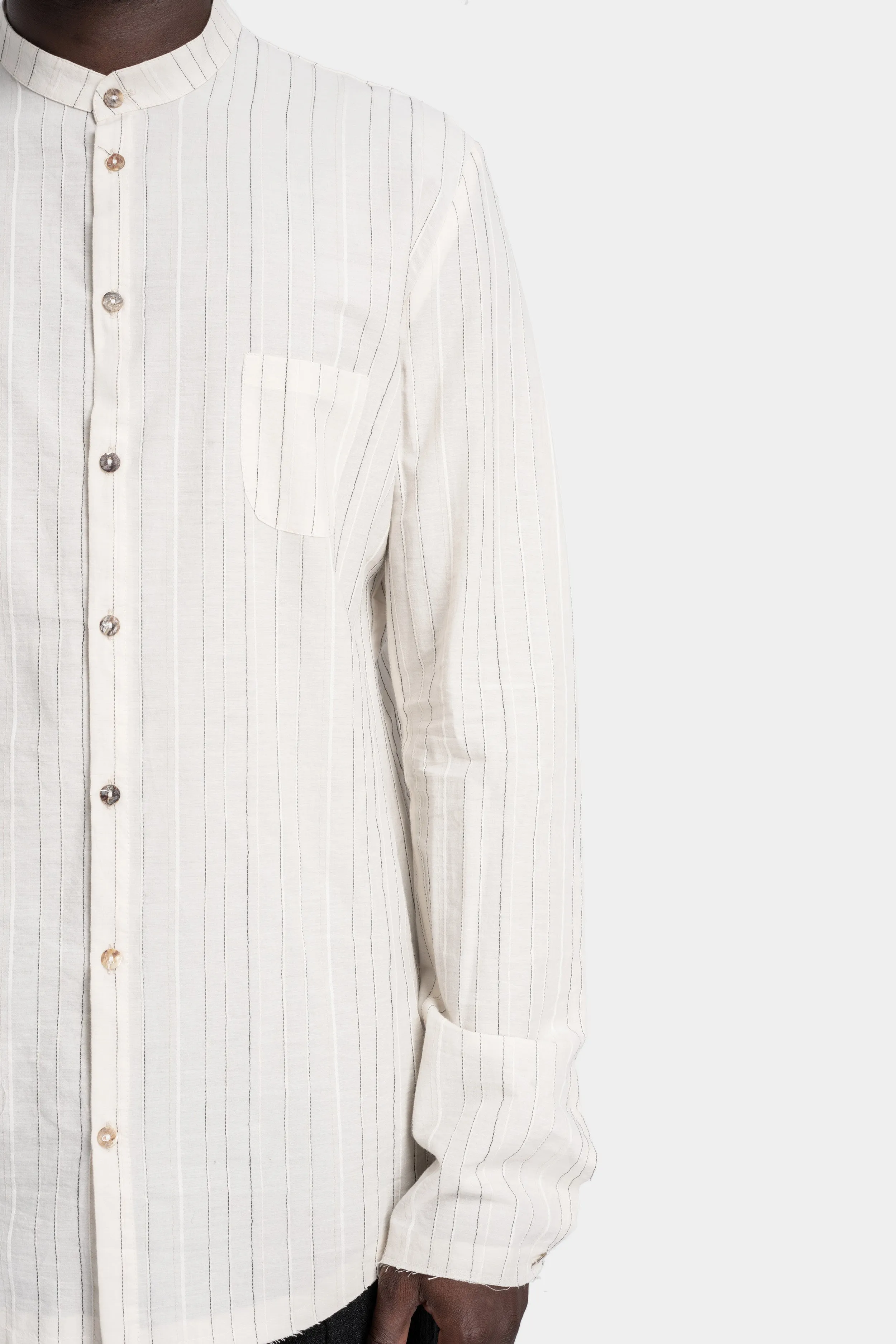 Striped Jacquard Korean Collar Shirt