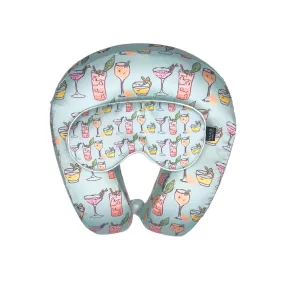 Tropical Cocktails Satin Memory Foam Neck Pillow and Cocktails Satin Eye Mask Set