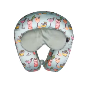 Tropical Cocktails Satin Memory Foam Neck Pillow and Seafoam Satin Eye Mask Set