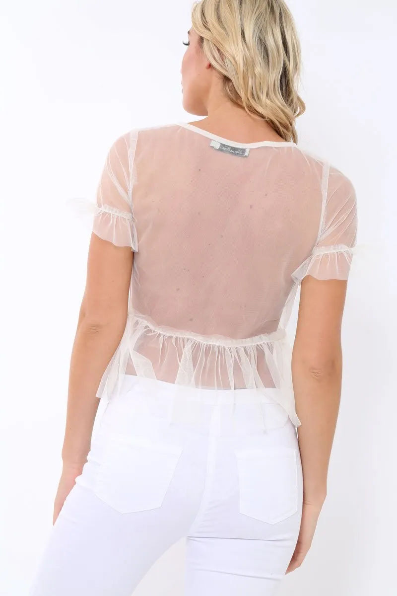 White Mesh Embroidered Top - Charlie