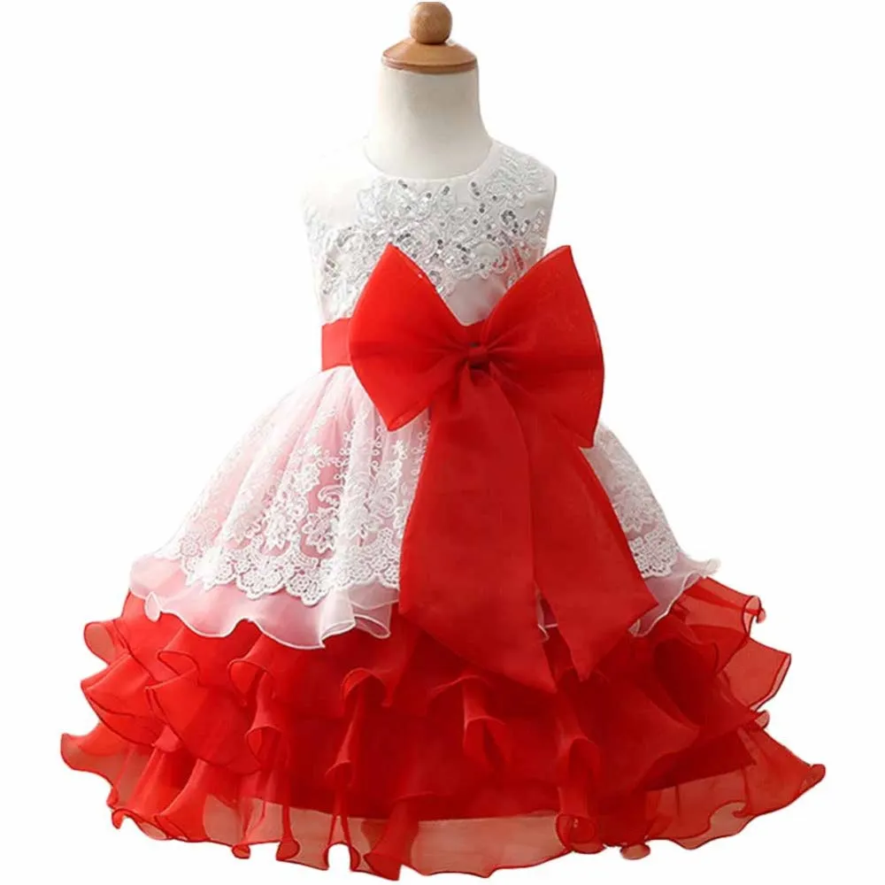 Wholesale Europe and America Spring and Summer Sequin embroidery Dress Bowknot Multi-layer Puff Flower Girl Dress