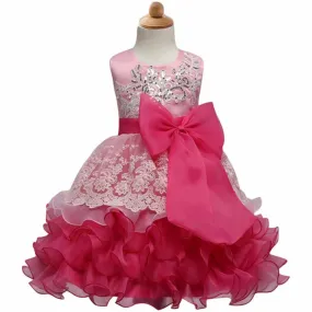 Wholesale Europe and America Spring and Summer Sequin embroidery Dress Bowknot Multi-layer Puff Flower Girl Dress