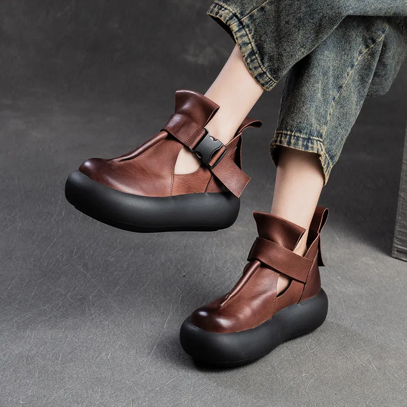 Women Retro Leather Platform Casual Shoes